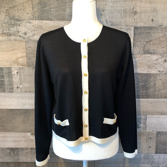 Hasting & Smith Petites Sweaters - Hasting & Smith Petites black cardigan with white trim